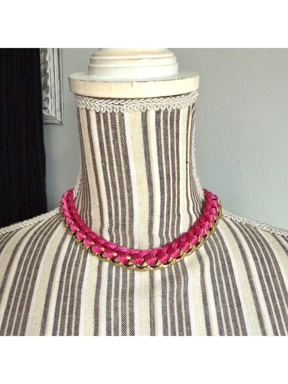 Chloe + Isabel Pink and Gold Tone Braided Three Strand Collar Necklace